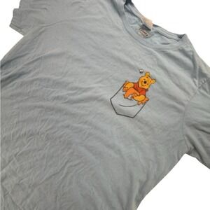 Disney Winnie the Pooh‎ Pocket T-Shirt Women's XL Blue Cotton Graphic Tee